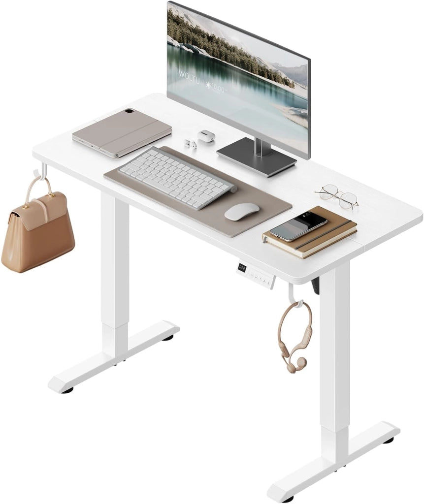 Scrivania Elettrica Regolabile in Altezza 72-118 cm, con 3 Memorie e 2 Ganci – Bianco, Silenziosa, Capacità di Carico 80 kg – per Ufficio, Casa, Gaming e Studio, 100x48 cm