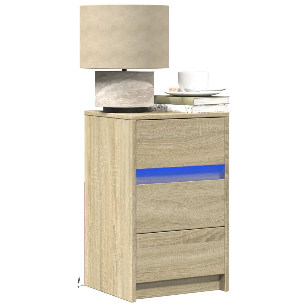 Comodino con Luci LED-Tavolino da notte Rovere Sonoma in Legno Multistrato 940339