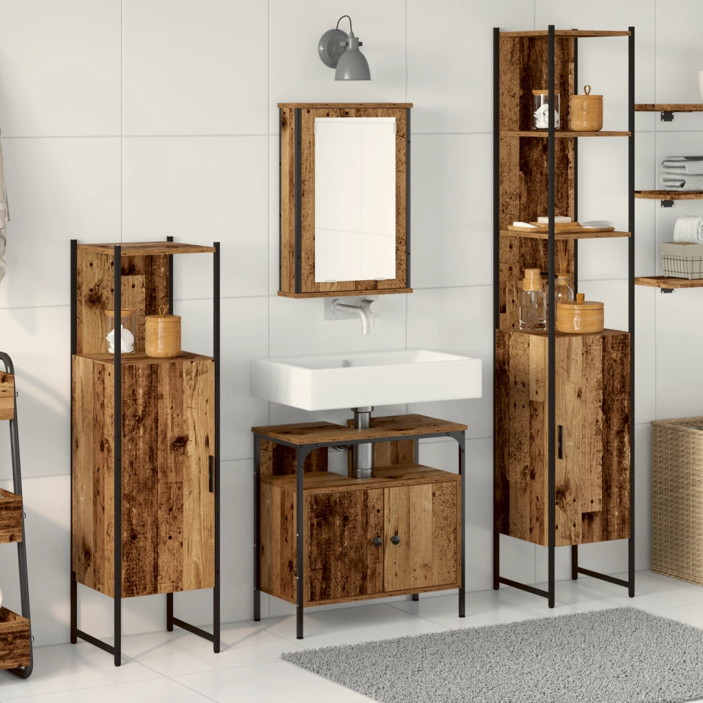 Set di Mobili da Bagno in 4 Pezzi Legno Invecchiato
