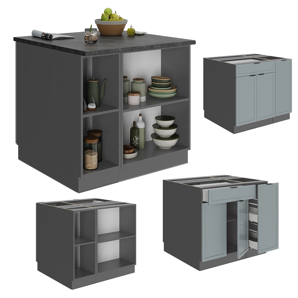Isola cucina Fame-Line Blu-grigio chiaro/Antracite 90 cm con cassetto, senza piano di lavoro Vicco