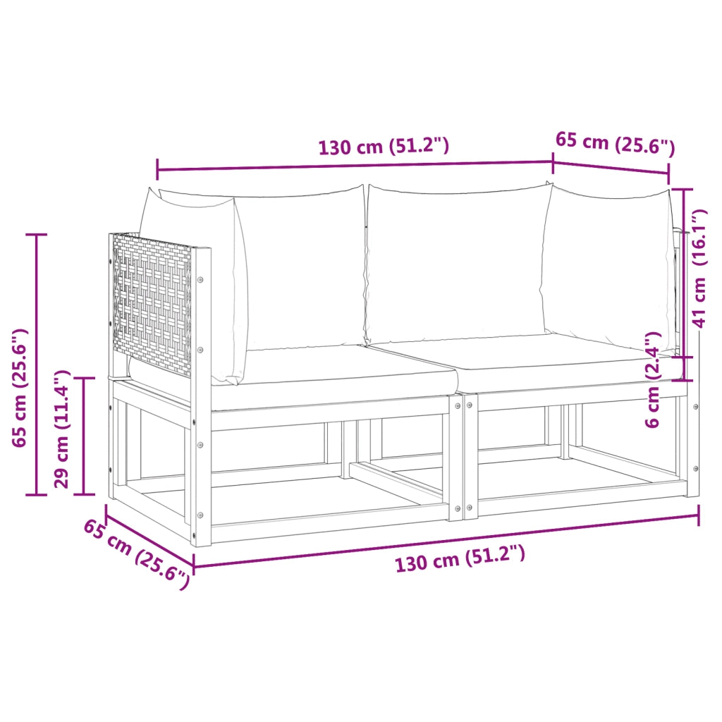 vidaXL Divani da Giardino Angolari con Cuscini 2 pz in Legno di Acacia e Rattan