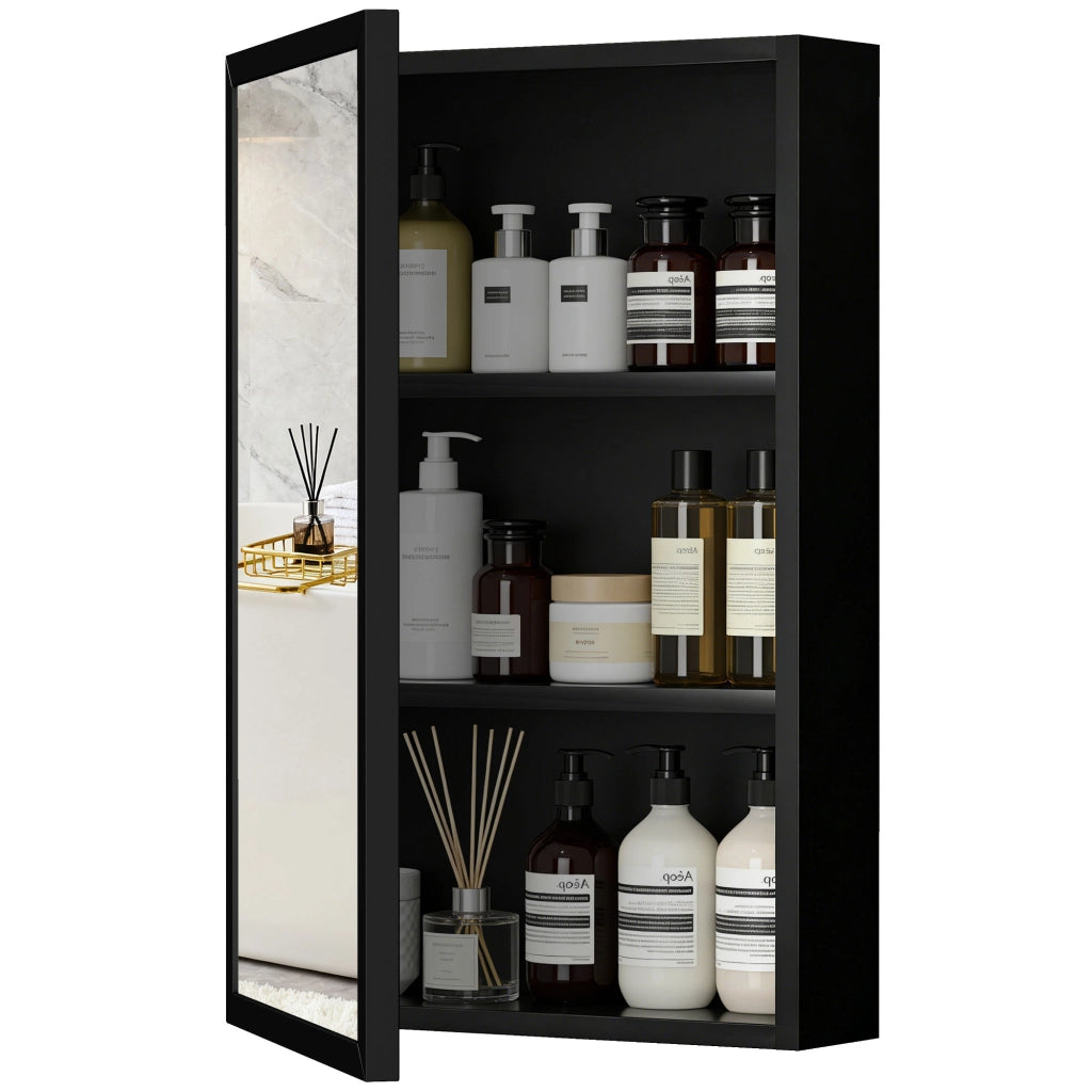 Armadietto Specchio Mobile Bagno Sottolavabo ¨C Zephmum ¨C Nero 40x12x60cm