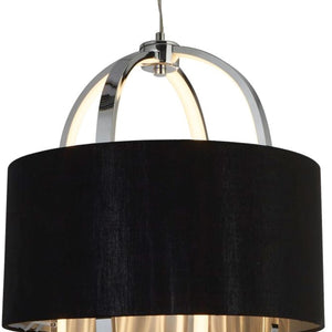 Lampadario Contemporaneo Madrid Acciaio Cromo Tessuto Nero Led 20W 3000K