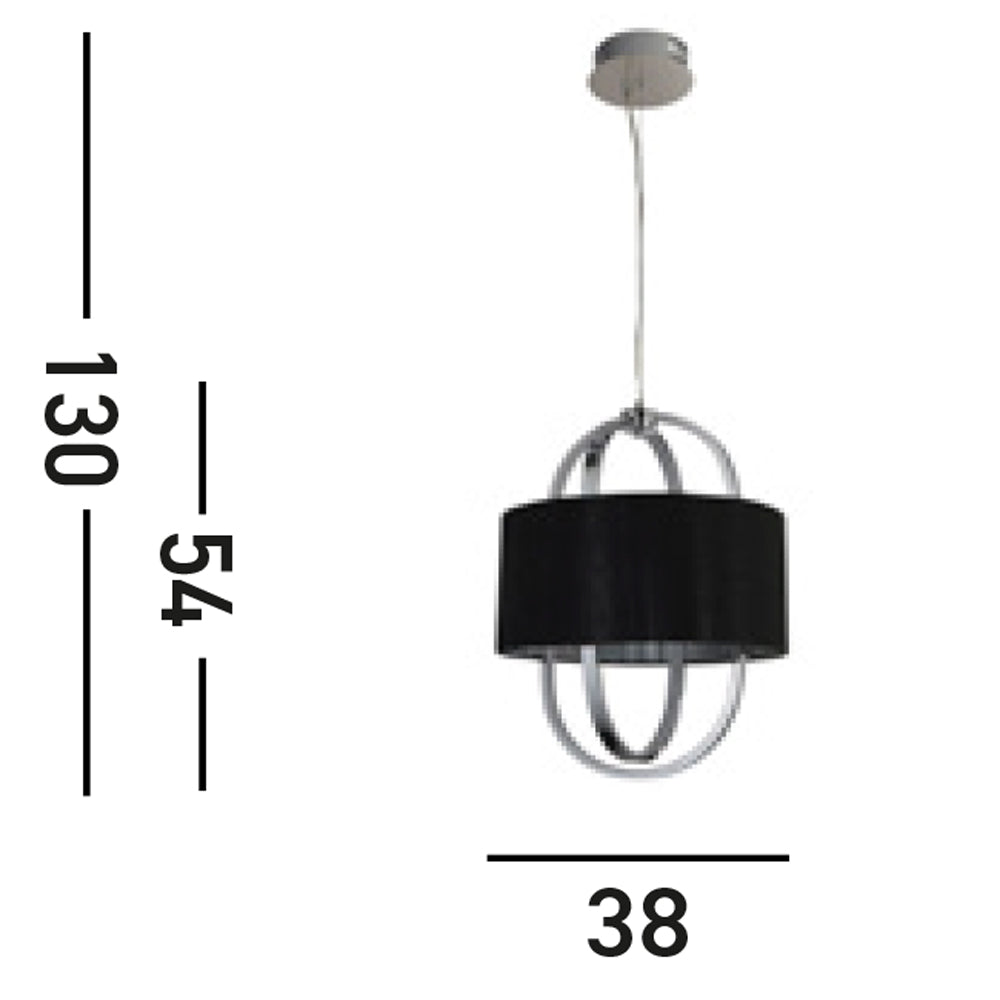 Lampadario Contemporaneo Madrid Acciaio Cromo Tessuto Nero Led 20W 3000K