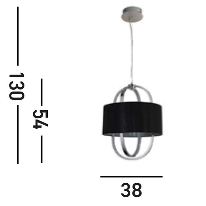 Lampadario Contemporaneo Madrid Acciaio Cromo Tessuto Nero Led 20W 3000K