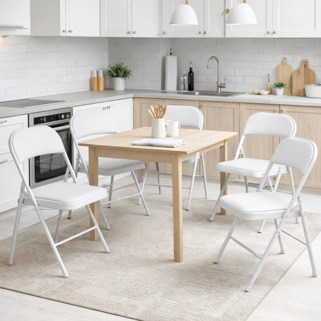 Set 4 Sedie Pieghevoli Metallo Ecopelle Imbottita Ergonomiche Salvaspazio Bianco