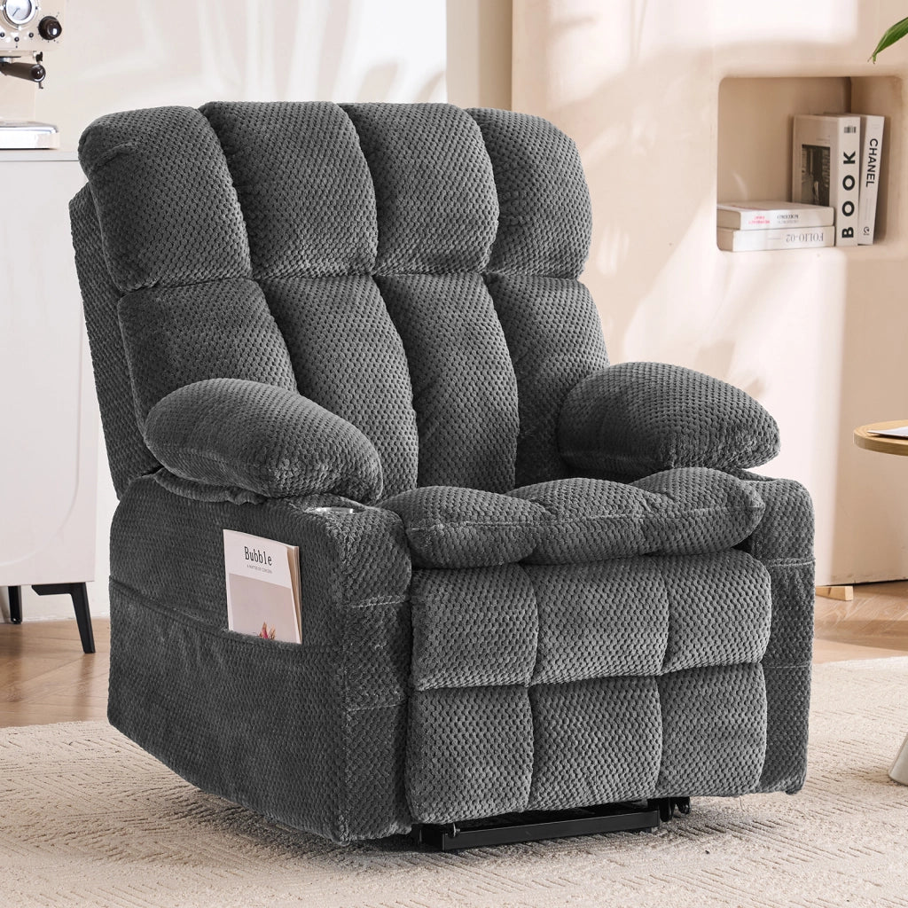 Poltrona relax elettrica con massaggio e riscaldamento in flanella grigia 91×91×106.5 cm
