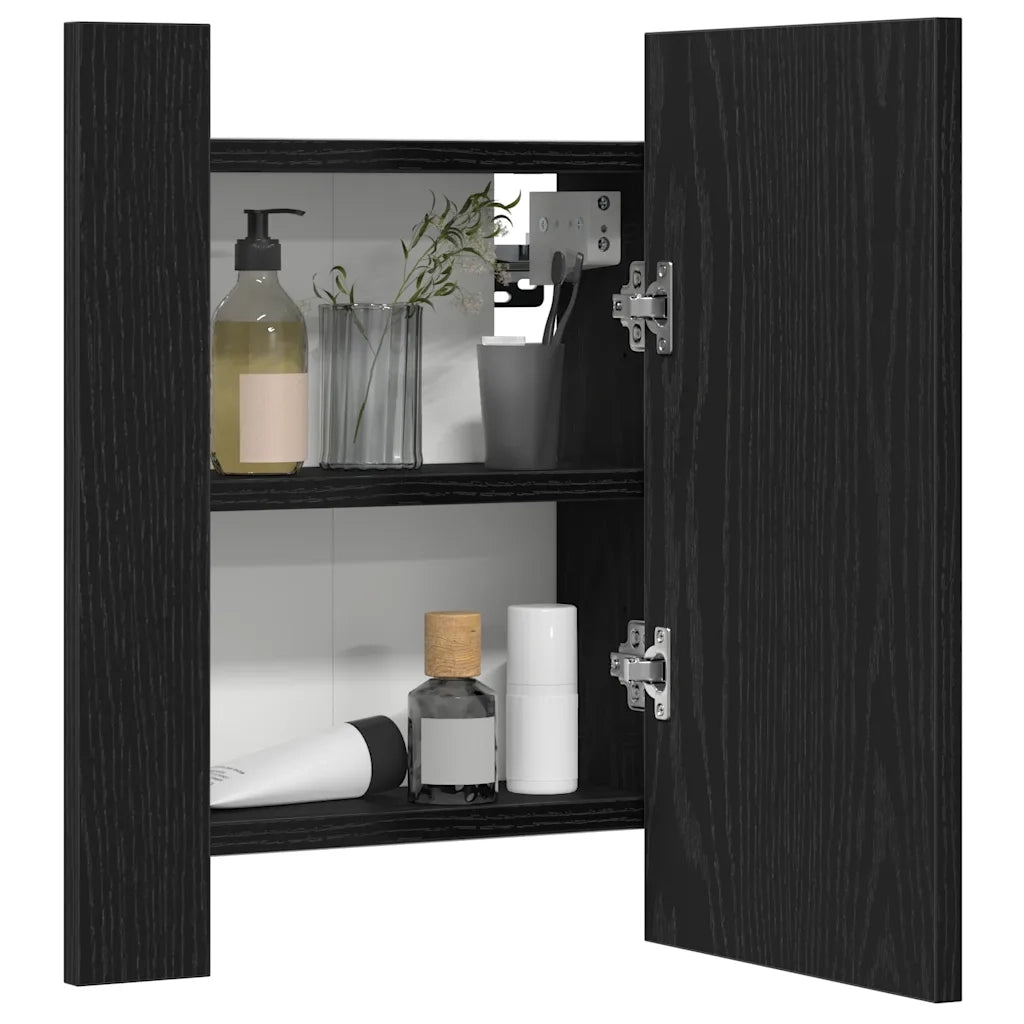 Mobiletto con specchio a LED per bagno Rovere Nero 40x12x45 cm in Legno Multistrato 862549