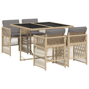 Set Pranzo da Giardino 5 pz | Set Salotto da Giardino con Cuscini Beige Misto Polyrattan