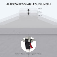 Gazebo da Giardino 297x297x284 cm con Altezza Regolabile su 3 Livelli e Finestre Grigio Chiaro