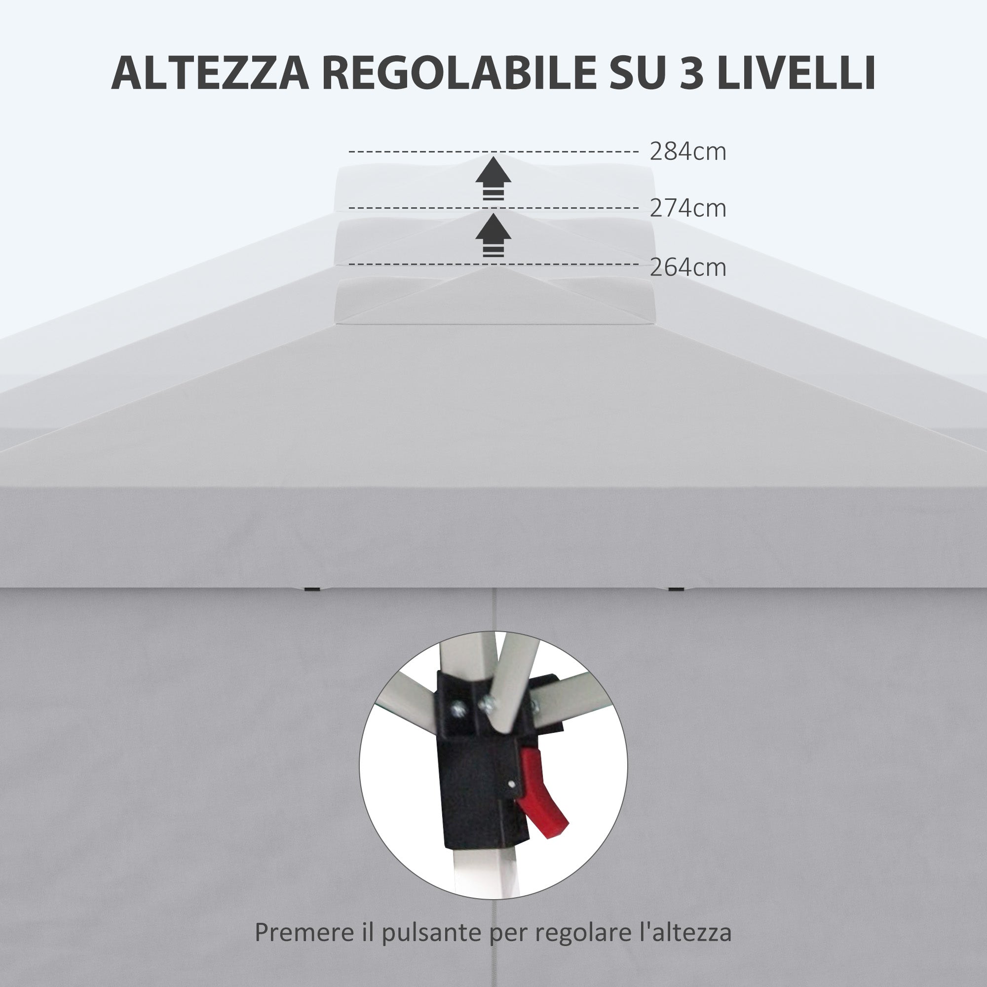 Gazebo da Giardino 297x297x284 cm con Altezza Regolabile su 3 Livelli e Finestre Grigio Chiaro