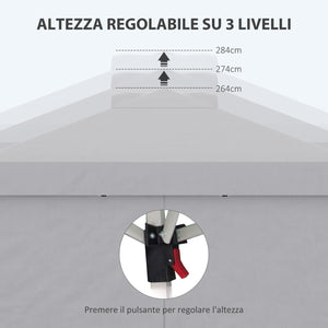Gazebo da Giardino 297x297x284 cm con Altezza Regolabile su 3 Livelli e Finestre Grigio Chiaro