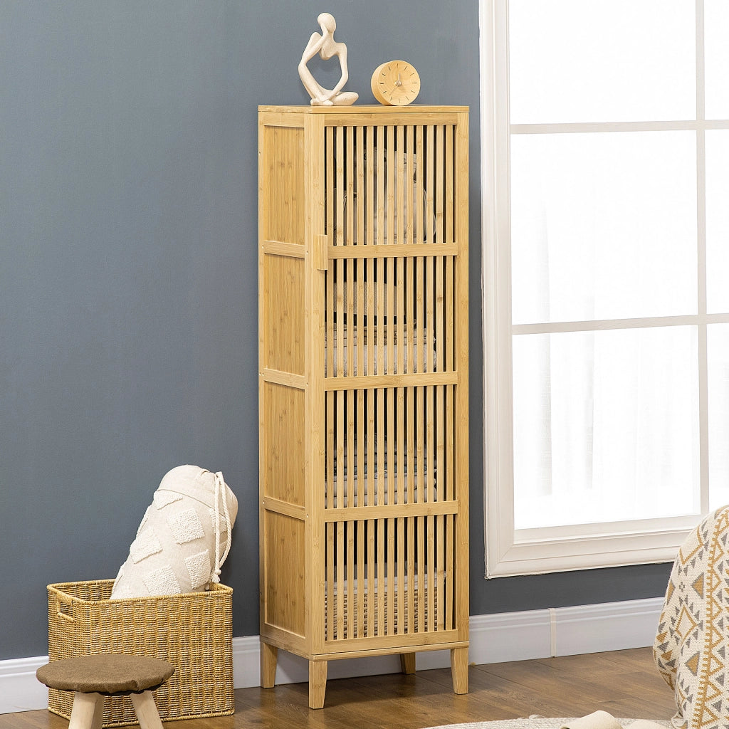 Mobile da bagno in bamb¨´ con ante a doghe e ripiani ¨C zephmum ¨C 40x30x140 cm