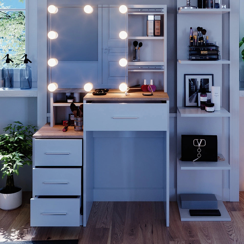 Vicco Tavolo da toeletta Bianco/Sonoma 80 cm con illuminazione a LED