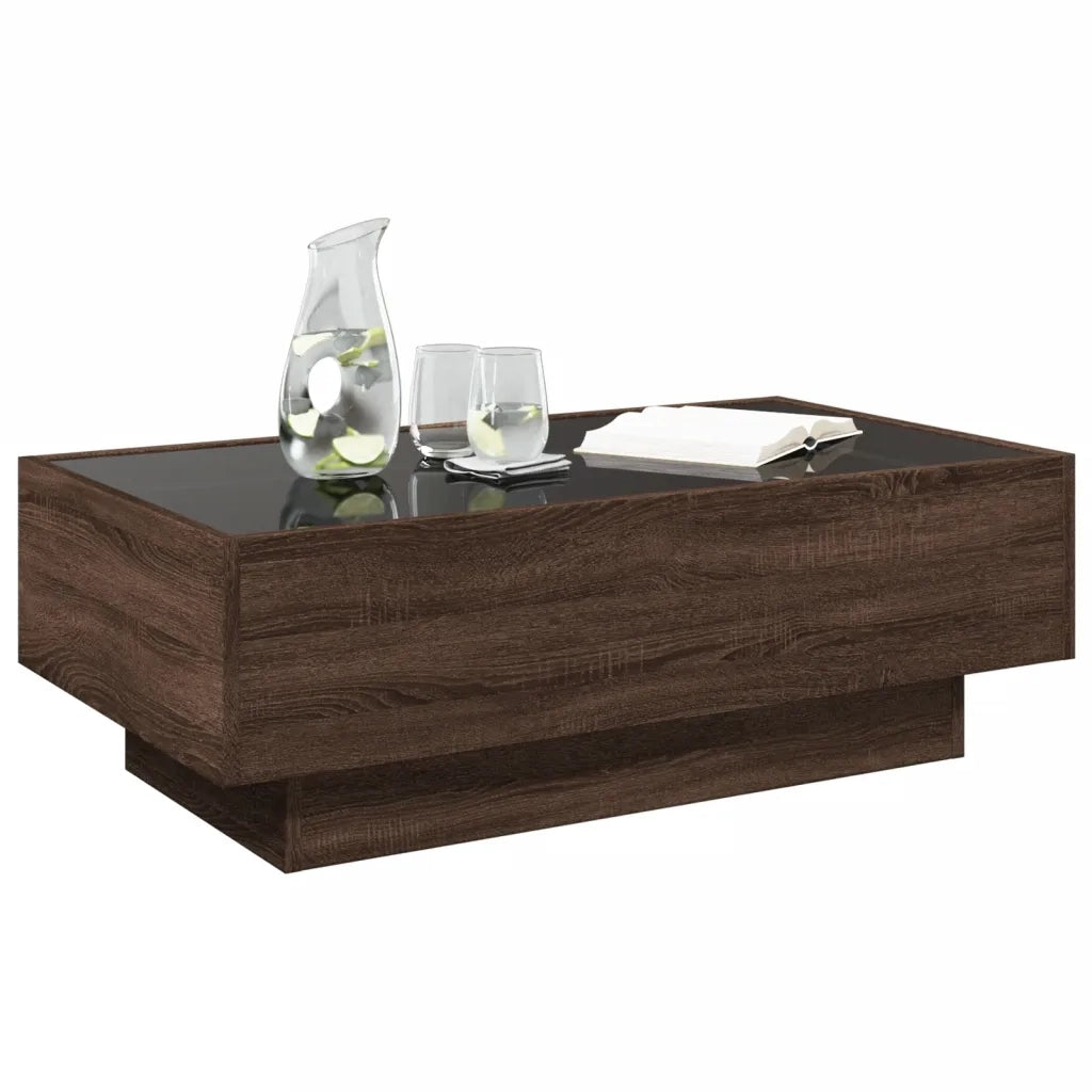 Tavolino Salotto con LED Rovere Marrone 90x50x30 cm Multistrato