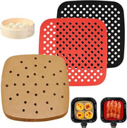 100 pezzi di carta per frittura ad aria | carta per Airfryer | 2 mattoncini in silicone per frittura ad aria (21,5 cm)