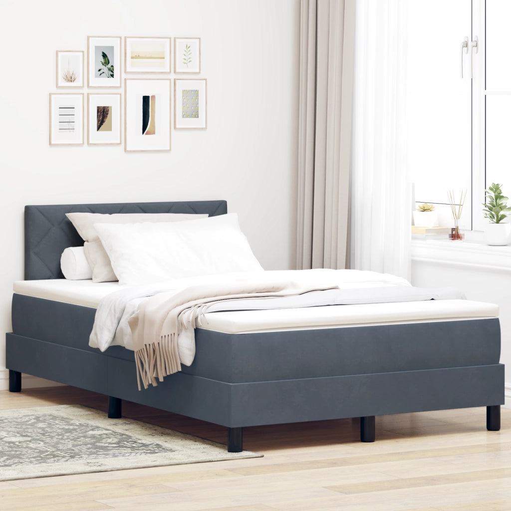 Letto Box Spring con Materasso e LED Grigio Scuro 120x190 cm Velluto