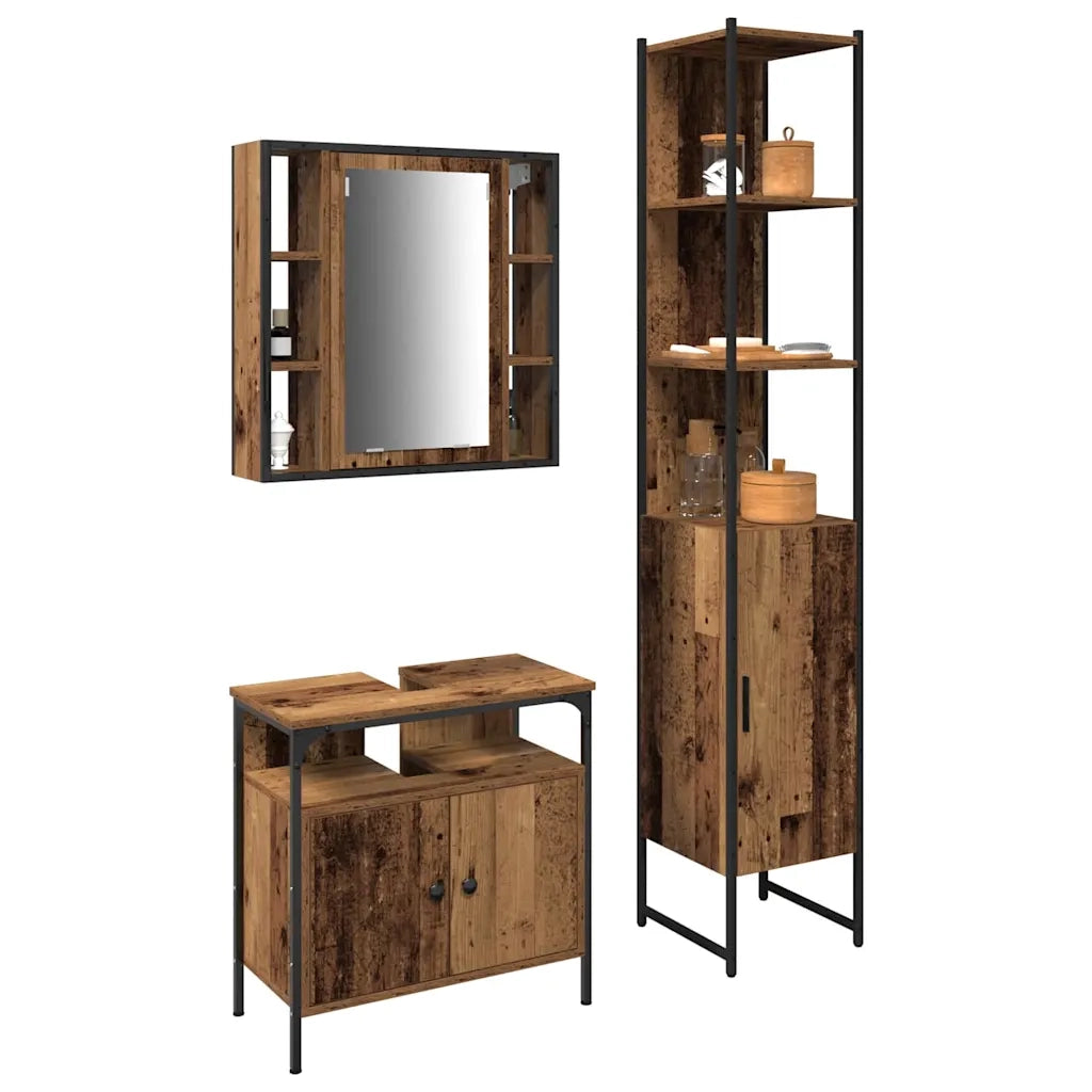 Set di mobili per il bagno con lo scaffale 3 pcs Legno vecchio 3332549