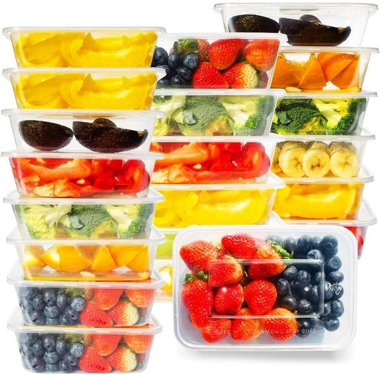Contenitore alimentare in plastica da 50 pezzi - 650 ml - Transparente - BPA libero - Stacking - Per magnetron e congelatore - Hermetico