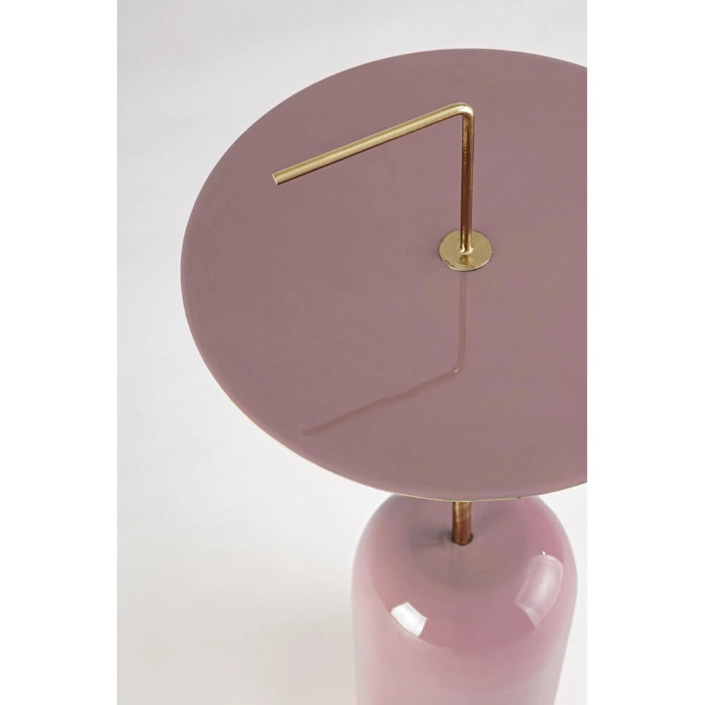 Tavolino Laterale in Acciaio Smaltato Rosa con Manico Ottone - KALEB