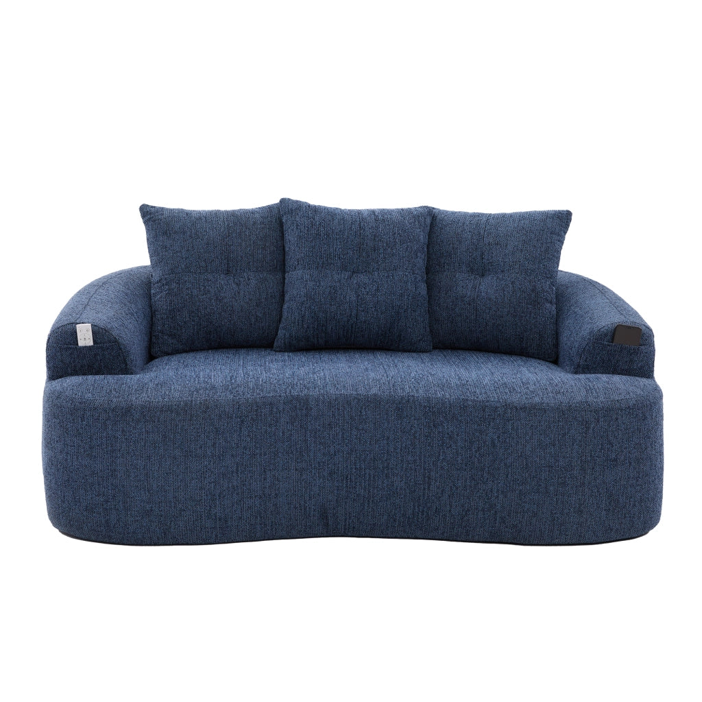 Divano a 2 posti con seduta profonda e molle insacchettate; in ciniglia blu; 164 Ã— 92 Ã— 60 cm