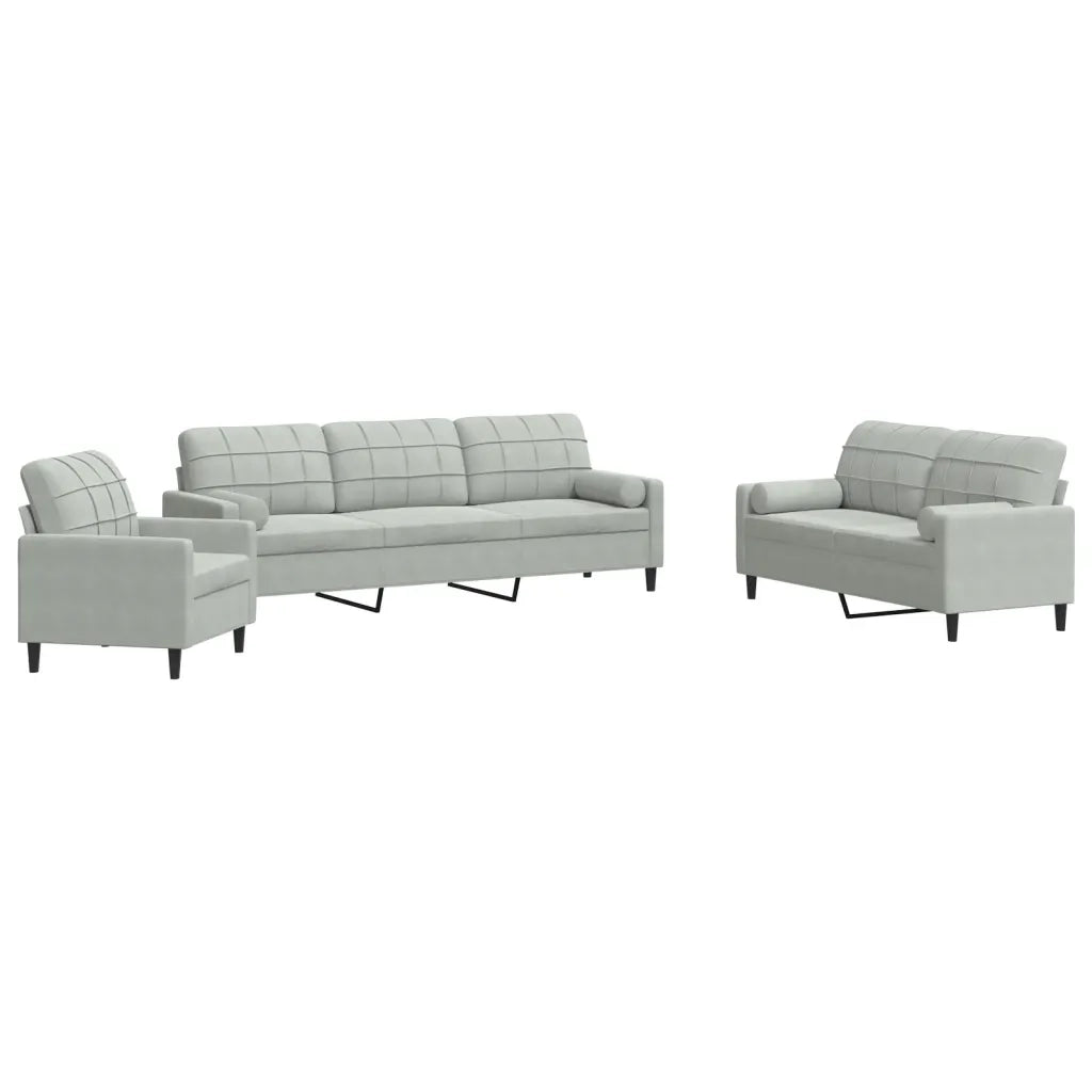 vidaXL Set di Divani 3 pz con Cuscini e Rinforzi Grigio Chiaro Velluto