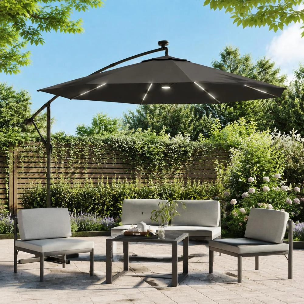 Parasol With LED Lighting And Steel Mast 300 Cm Anthracite