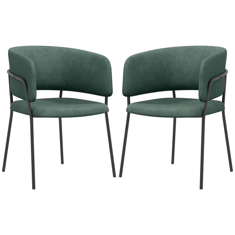 SET 2 SEDIE PER CUCINA IMBOTTITE, IN TESSUTO EFFETTO VELLUTO E ACCIAIO, 57X53X73 CM, VERDE