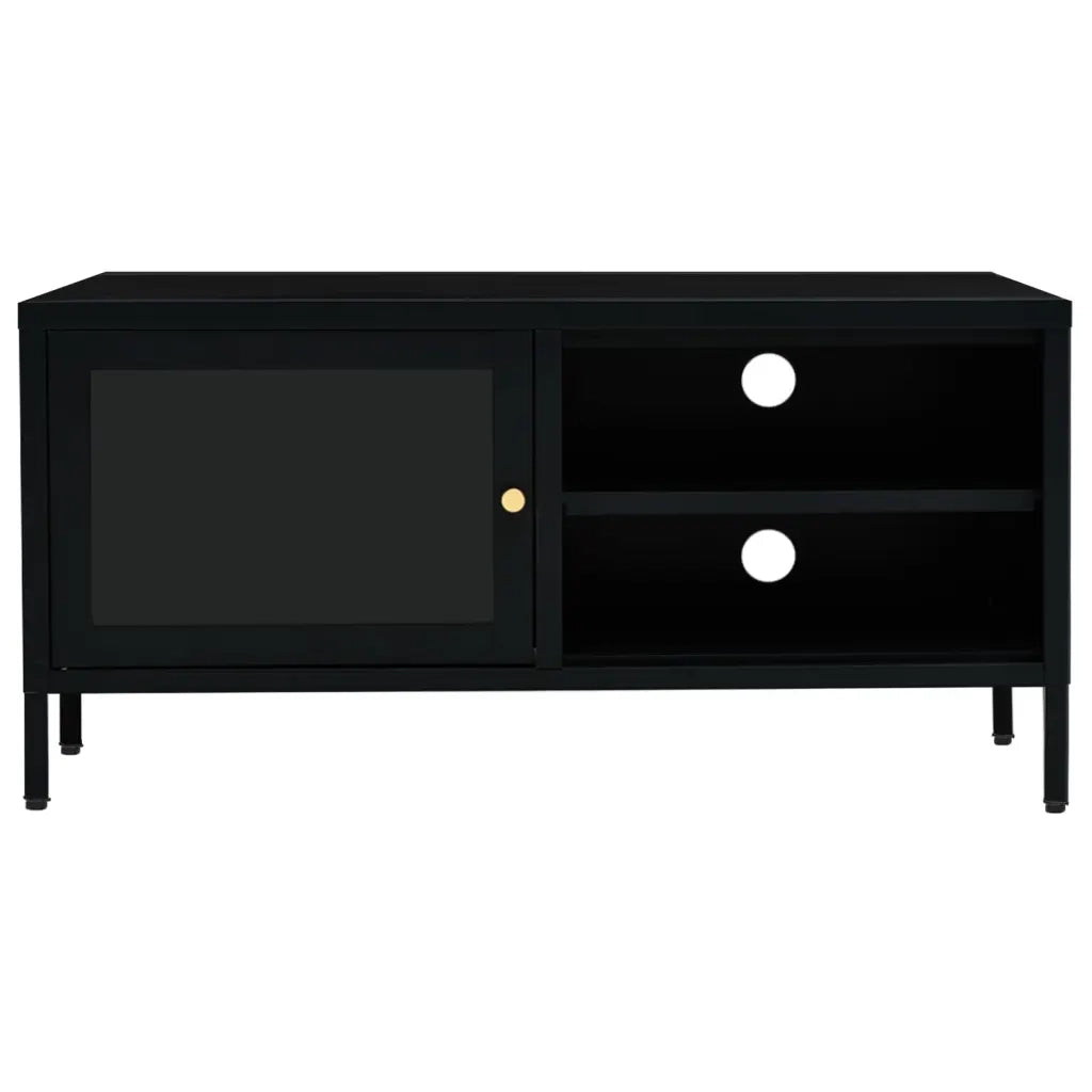 Mobile TV Nero 90x30x44 cm in Acciaio e Vetro cod mxl 65451