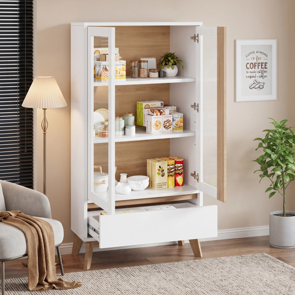 Credenza alta con 1 cassetto e ripiani regolabili, per cucina, in pannello truciolare, bianco, 80 × 40 × 150 cm