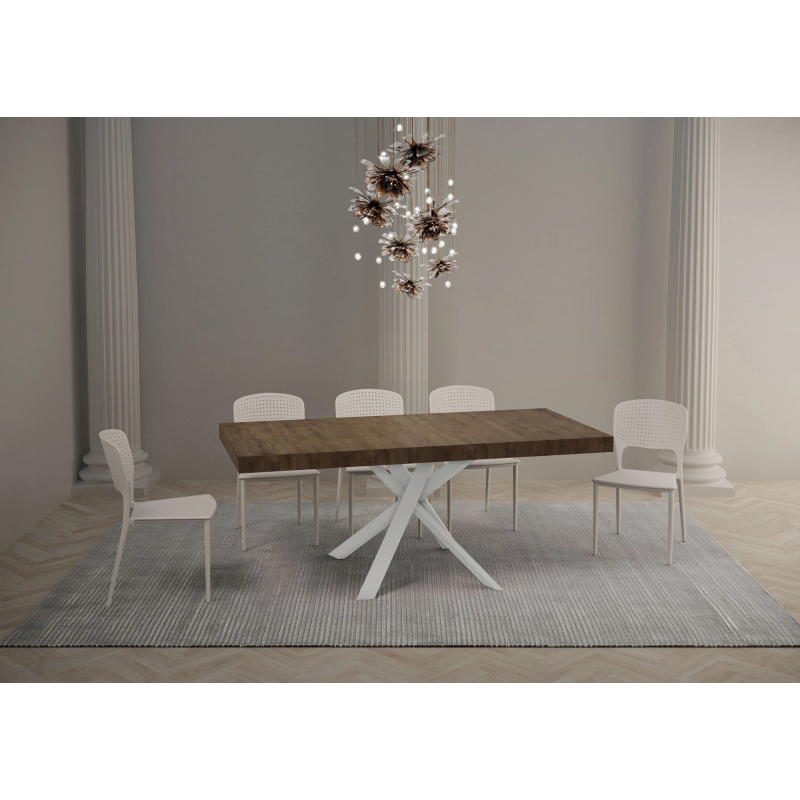 Tavolo allungabile 90x90/194 cm Clerk Premium - gambe Bianche - Noce