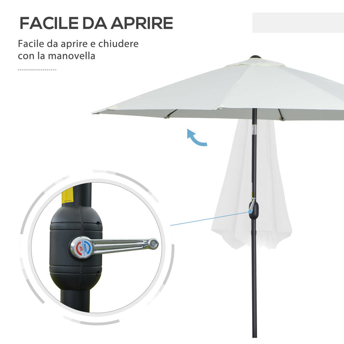 Ombrellone Rotondo e Regolabile Ø265x240 cm in Poliestere Metallo e Fibra di Vetro Crema