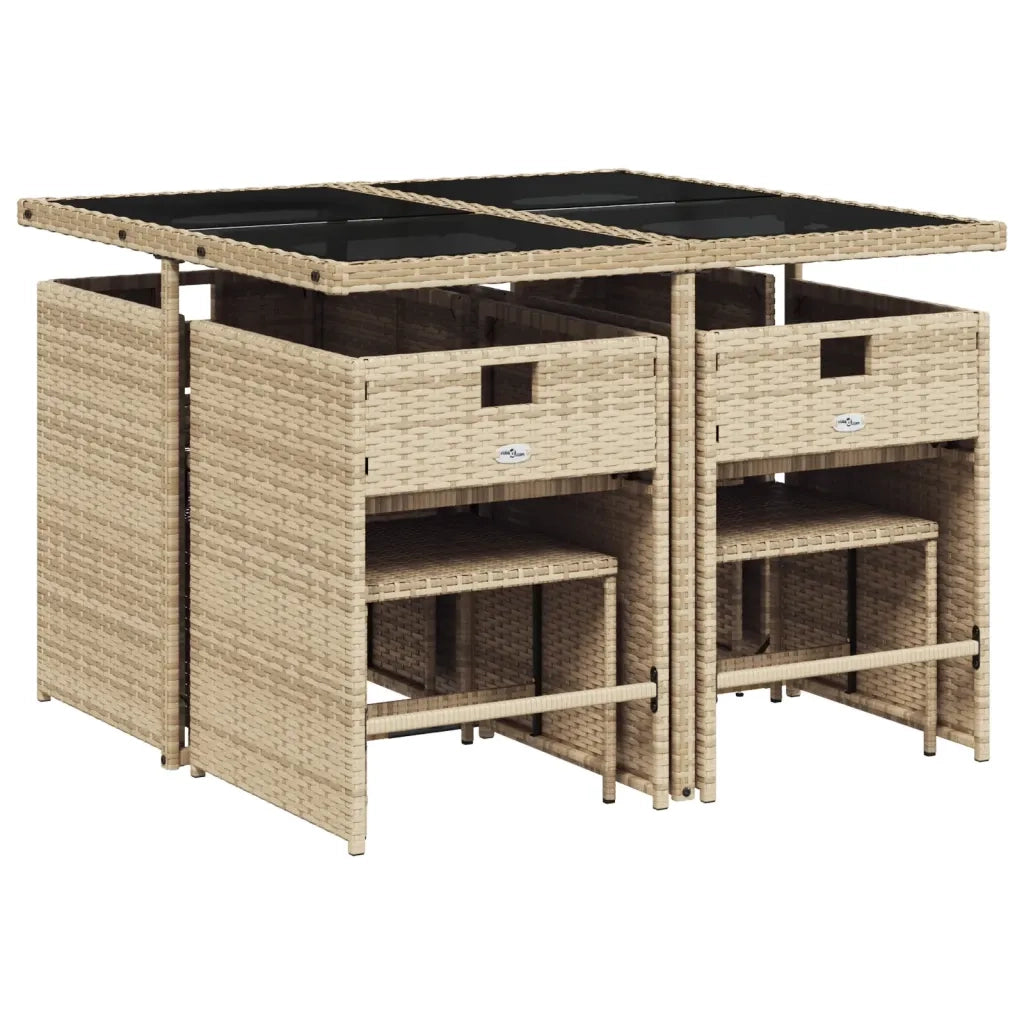 Set Pranzo da Giardino 9 pz | Set Salotto da Giardino con Cuscini Beige Misto Polyrattan