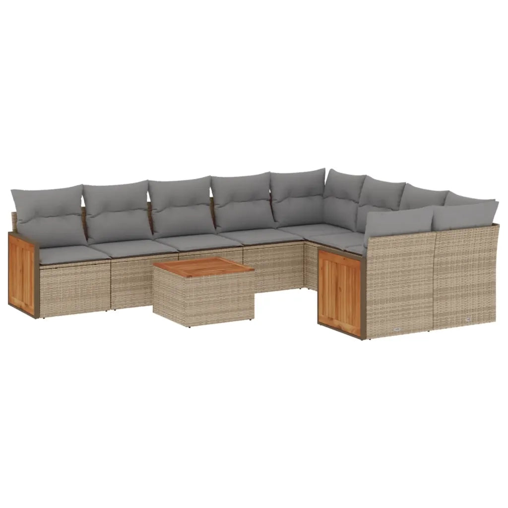 Set Divano da Giardino 10 pz con Cuscini Beige in Polyrattan 3227991