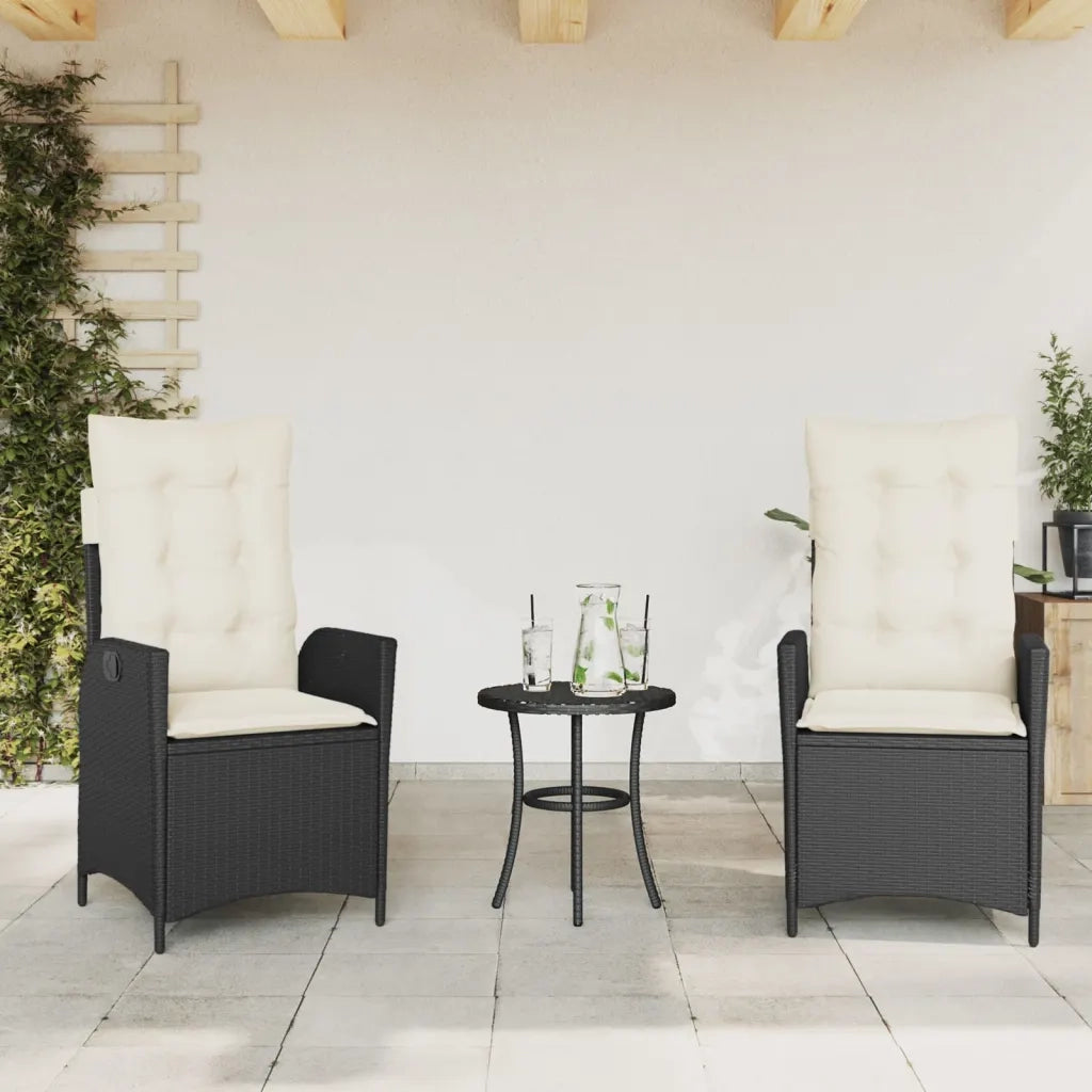 Set da Bistrò 3 pz con Cuscini Nero in Polyrattan
