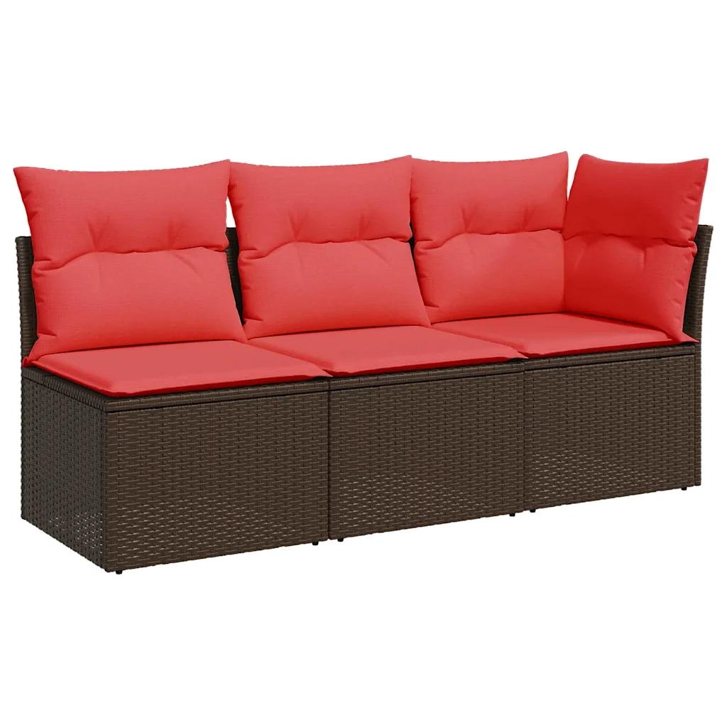 Divano da giardino con cuscini a 3 Posti-Sofa da Giardino-Divano da esterno marrone in polyrattan 175076