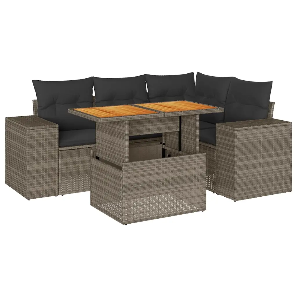 Set Divano da Giardino 5 pz con Cuscini Grigio in Polyrattan 3327371