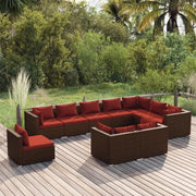 Set Divani da Giardino 10 pz con Cuscini in Polyrattan Marrone cod mxl 35186