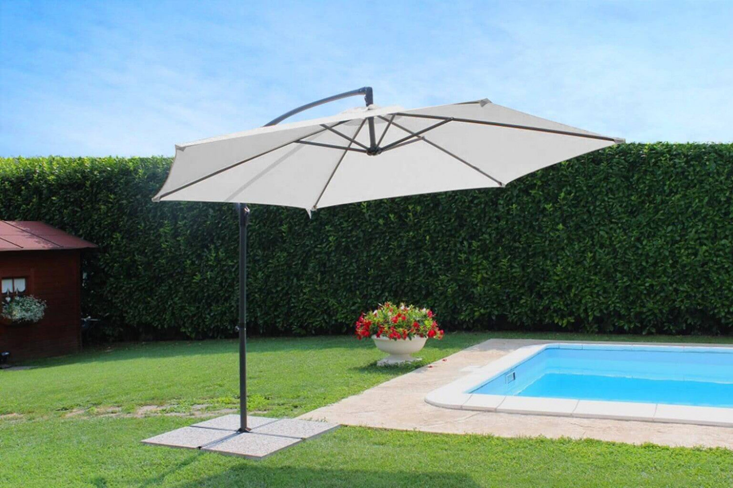 Ombrellone da Giardino Eris Decentrato Ø3 m in Acciaio Nero Telo Bianco