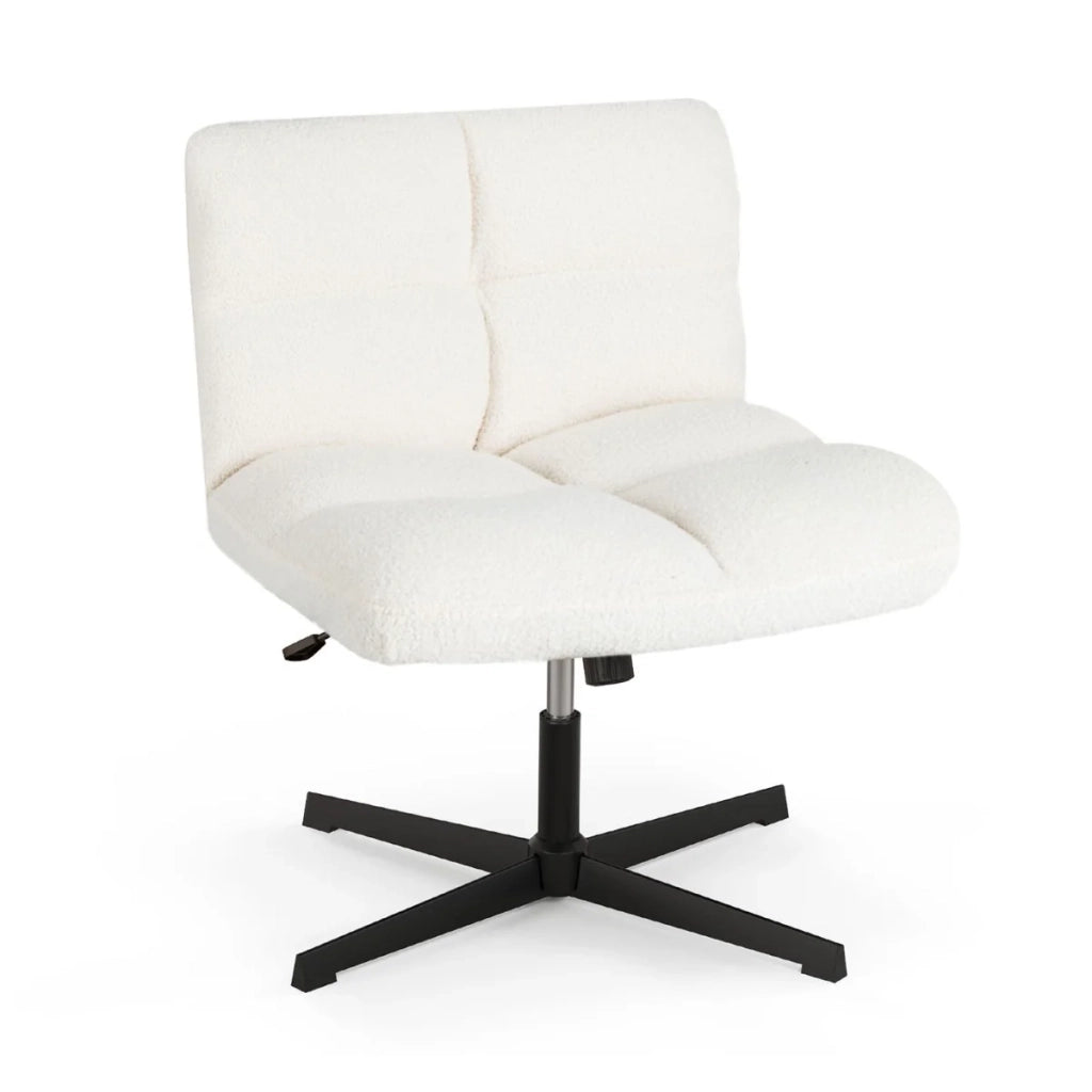 Sedia da ufficio con gambe incrociate 73 x 64 x 78-92 cm seduta ampia regolabile a 360° design contemporaneo in pelliccia sintetica bianca 20_0011122