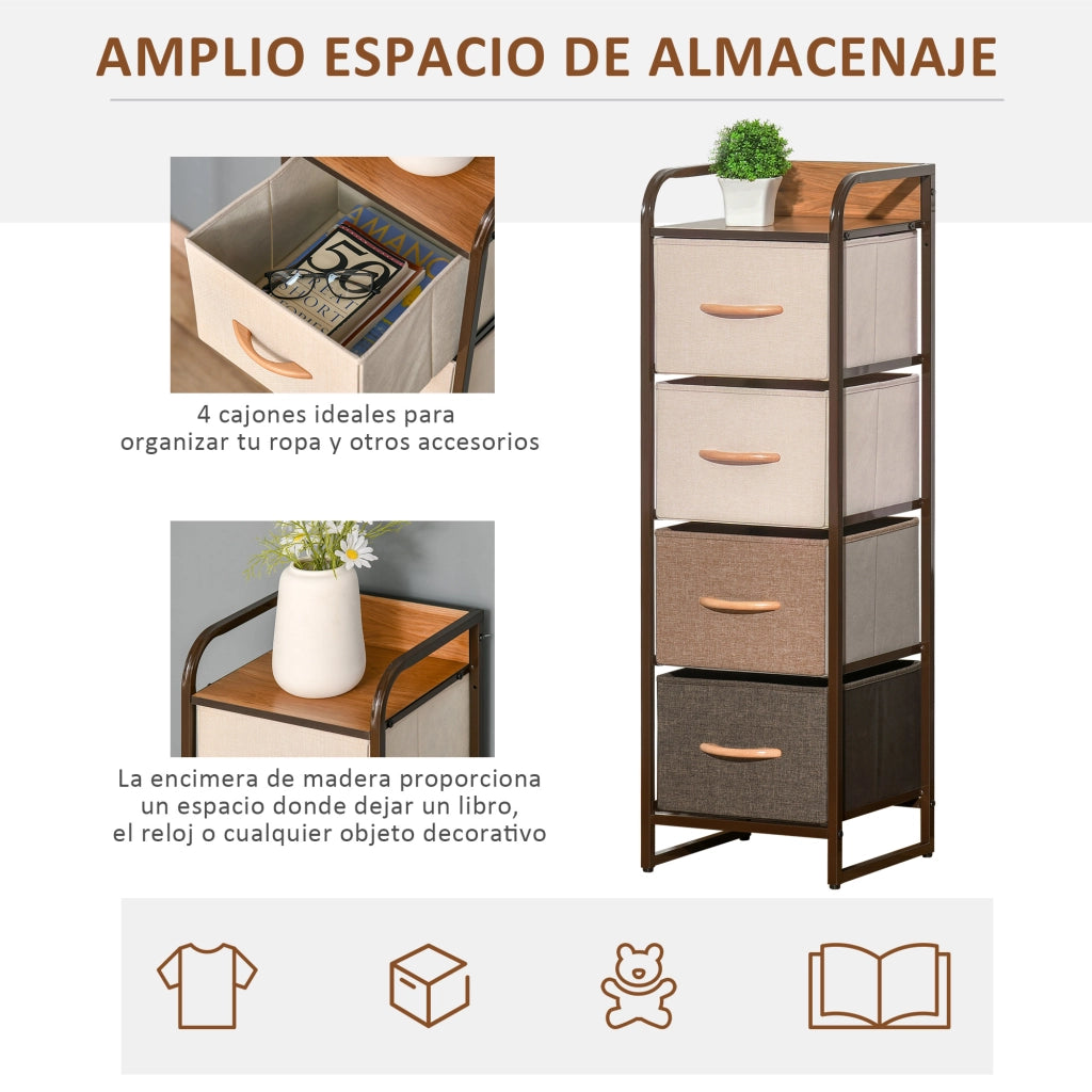 Cassettiera 4 Cassetti Legno e Metallo ¨C Zephmum ¨C Multicolor 31x29x99 cm