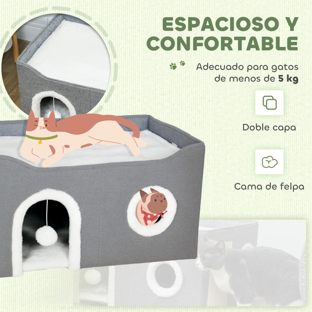 Casa per Gatti Pieghevole con Tiragraffi ¨C zephmum ¨C Grigio 60x40x34 cm