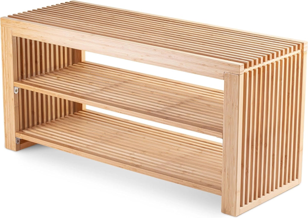 Scarpiera con seduta in bambù – Stretta con 2 ripiani per 6 paia di scarpe – Salvaspazio per corridoio, guardaroba e ingresso – Robusto rack