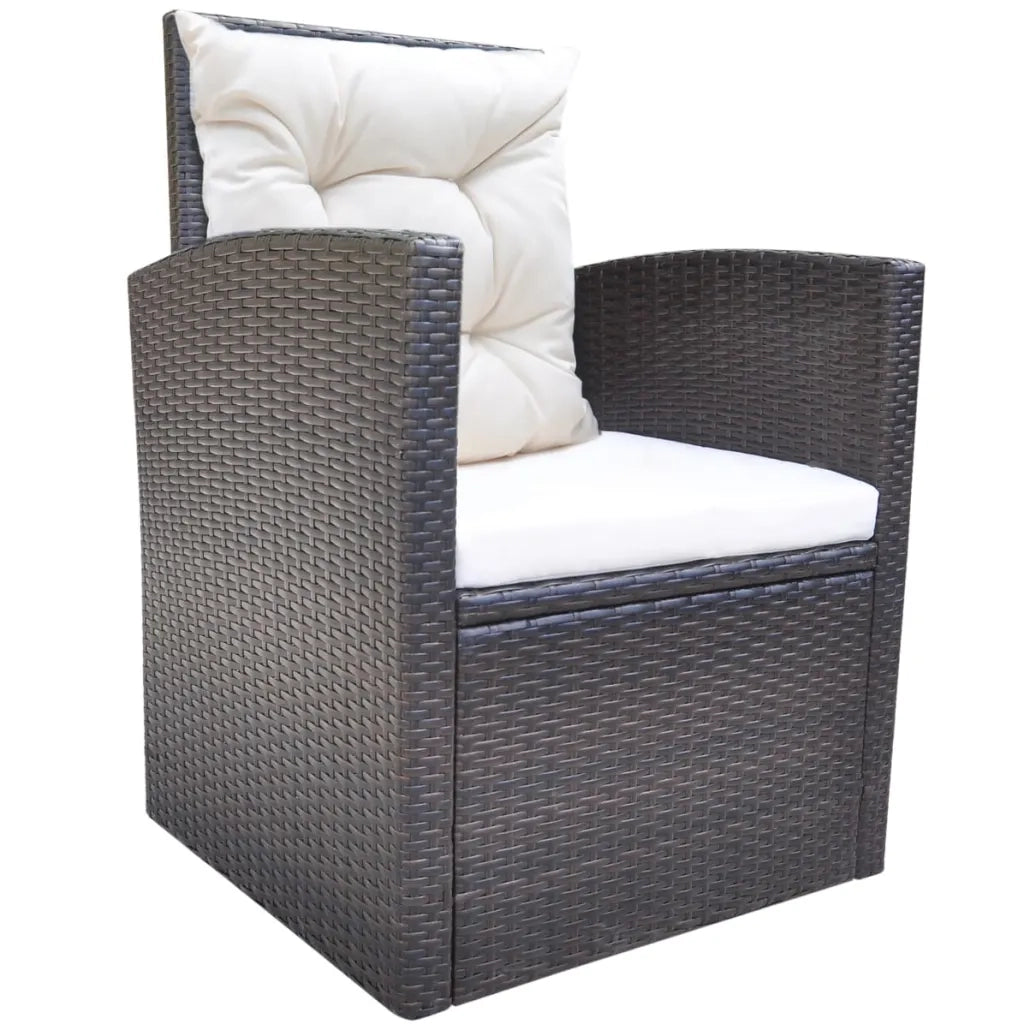 Set da Pranzo da Giardino 6 pz con Cuscini Polyrattan Marrone 42644