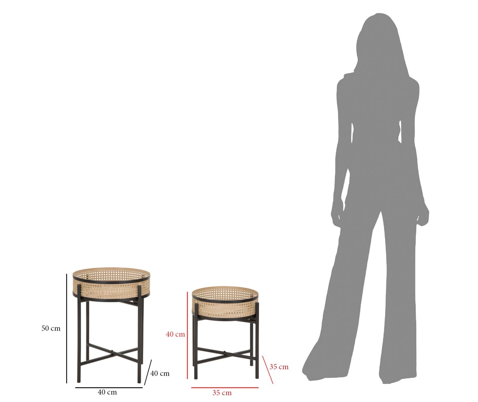 Set 2 Portavasi Ø40x50-35x40 cm in Metallo Ciotole Rimovibili