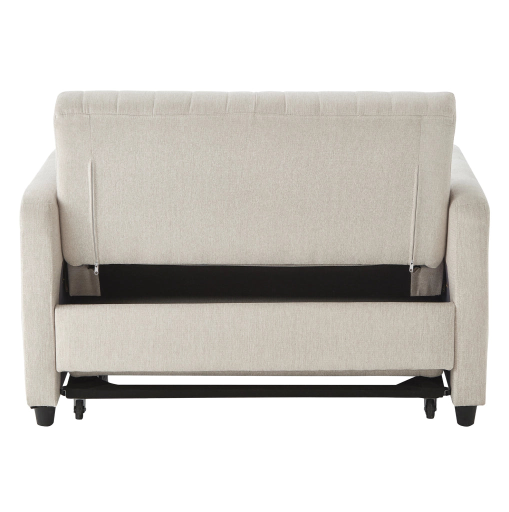 Divano letto 166x95 cm estraibile con schienale regolabile a 3 posizioni in schiuma e tessuto cotone-lino beige