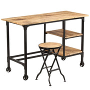 Scrivania tavolo postazione di lavoro scrivania per computer mobile da studio con sgabello pieghevole legno massello di mango 115 x 50 x 76 cm marrone 02_0023442