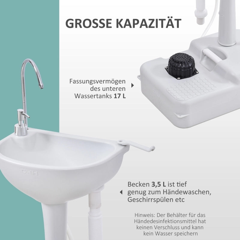 LAVABO Portatile da Campeggio 17 L HDPE Bianco con ruote