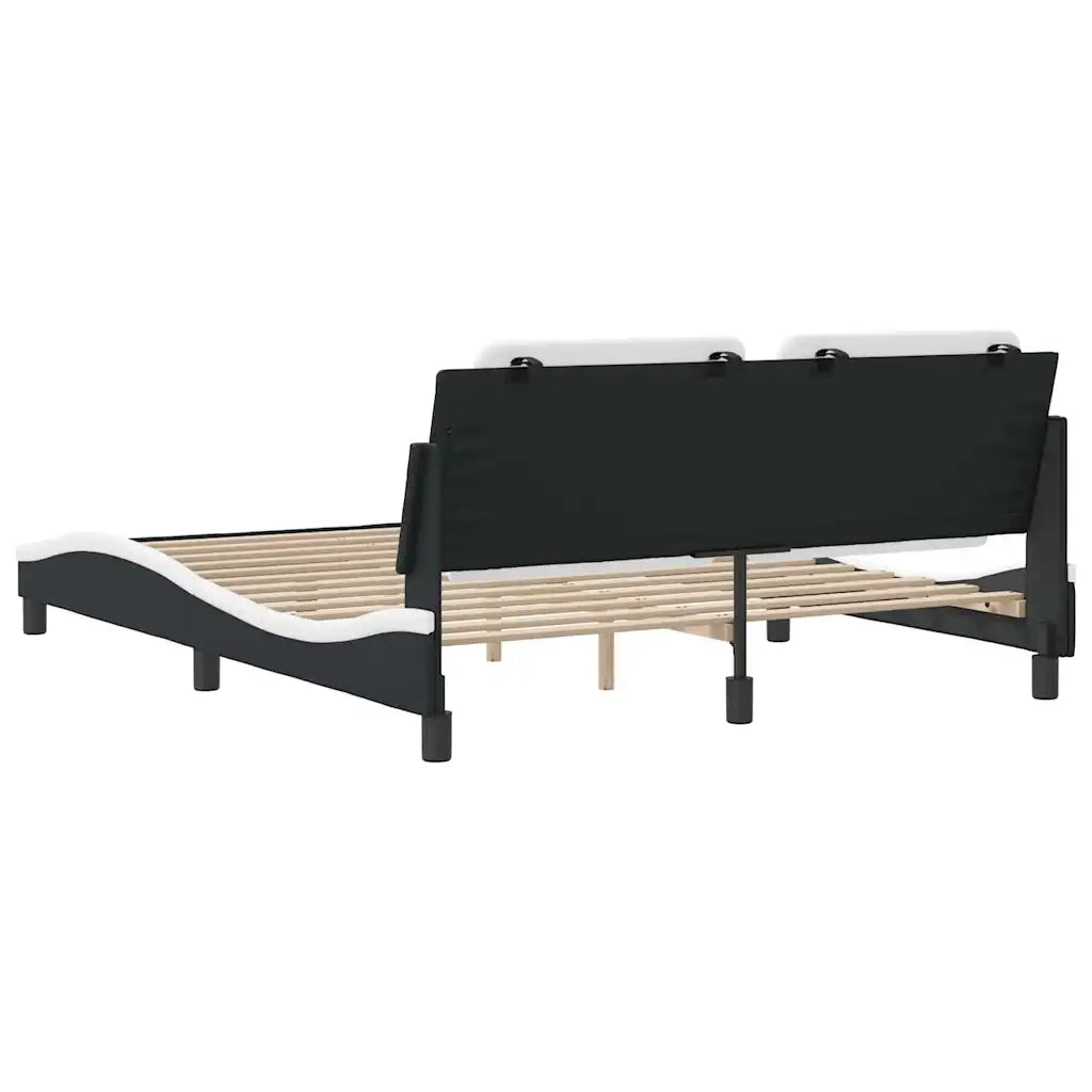 Letto matrimoniale | Letto per adulti | Giroletto senza Materasso Zadar Nero e Bianco 160x200 cm in Similpelle