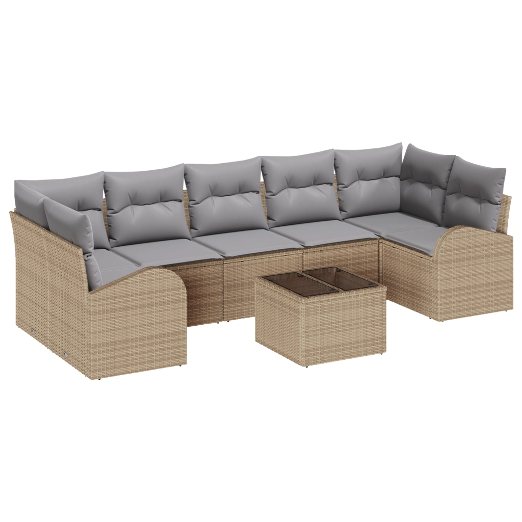 Set di Divani da Giardino  8 Pezzi con Cuscini Beige Polyrattan